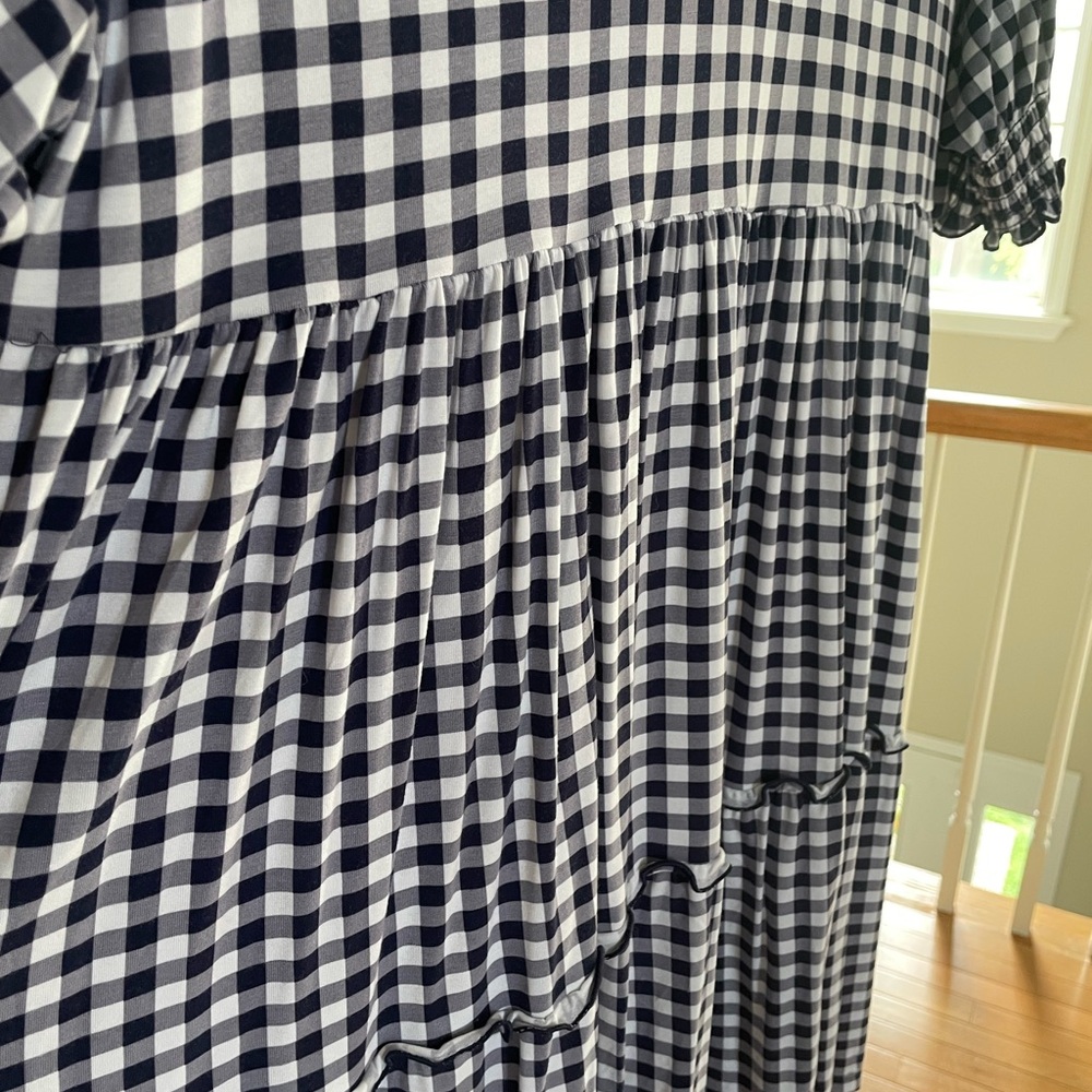 Gingham Tiered Smock Dress - Navy and White - Picture 4 of 6
